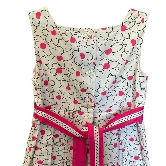 Dollie & Me Girls Dress Button Back Tie Sash White Pink Black Floral Children 6X - Picture 5 of 10